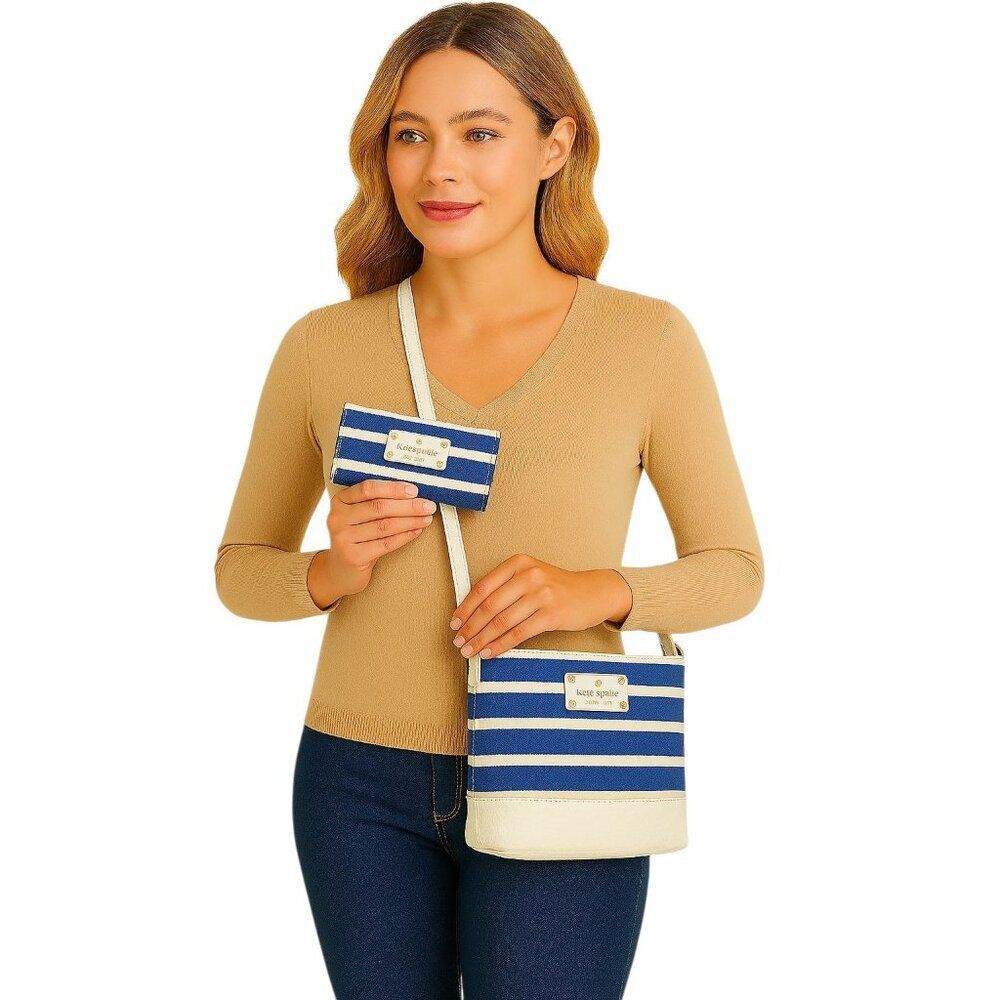 Kate Spade Shoulder Bag Southport Ave Cora Crossbody Blue White Stripe WOMAN'S